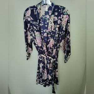 Flora‎ by Flora Nikrooz Maria Satin Robe Floral Blue Multicolored Size L/XL